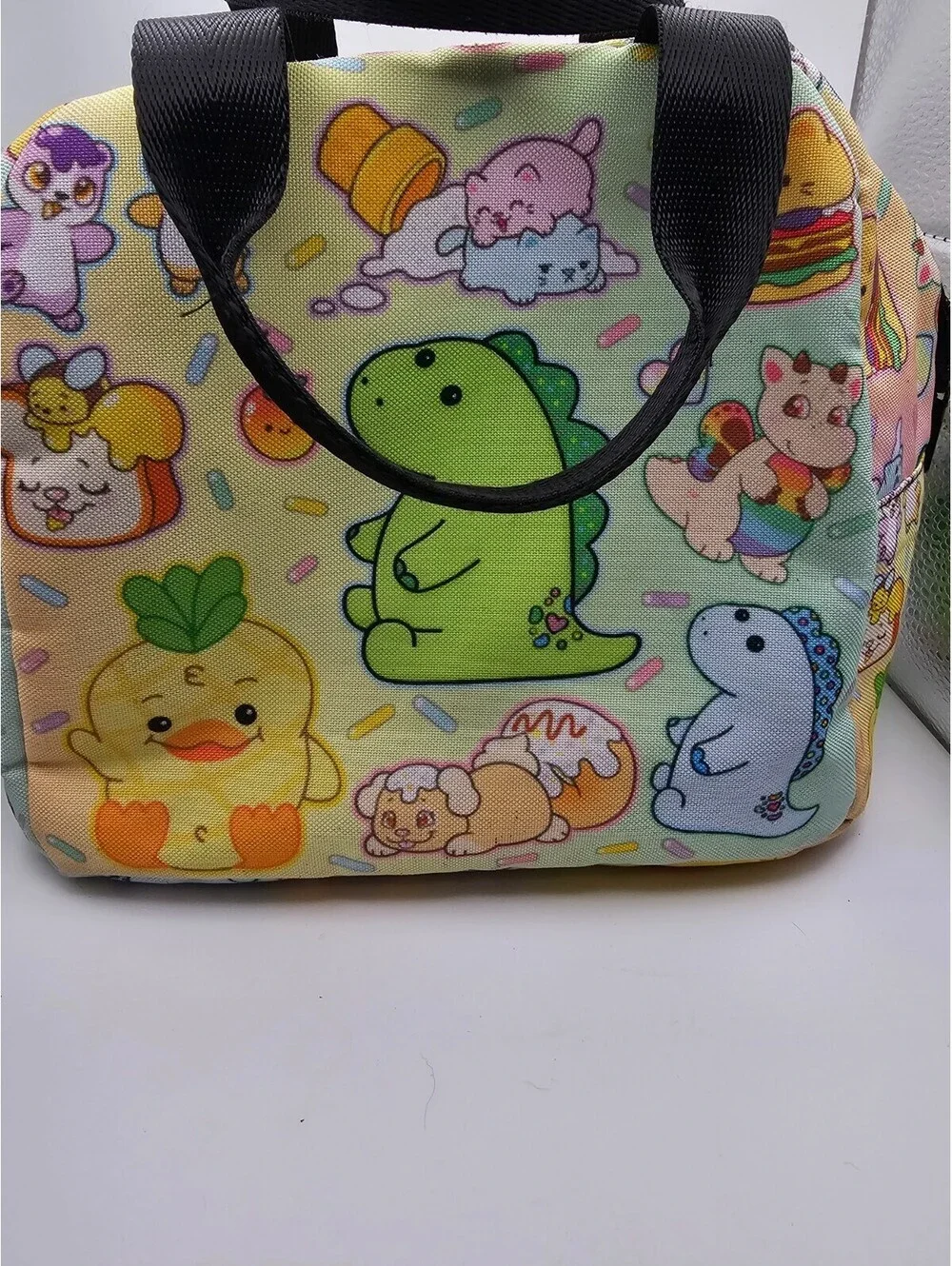 Kawaii Insulated Lunch Tote Bag Dinosaur Unicorn Cat Polyester Zip Top